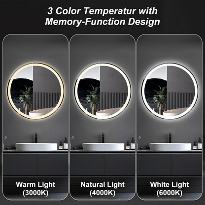 Sweetcrispy 24 Inch Round Wall Mirror with Tempered Glass, Bathroom Mirror Over Sink, Anti-Fog & Waterproof Round Mirror for Bathroom, Entryway, Bedroom, Shatterproof Design, Black