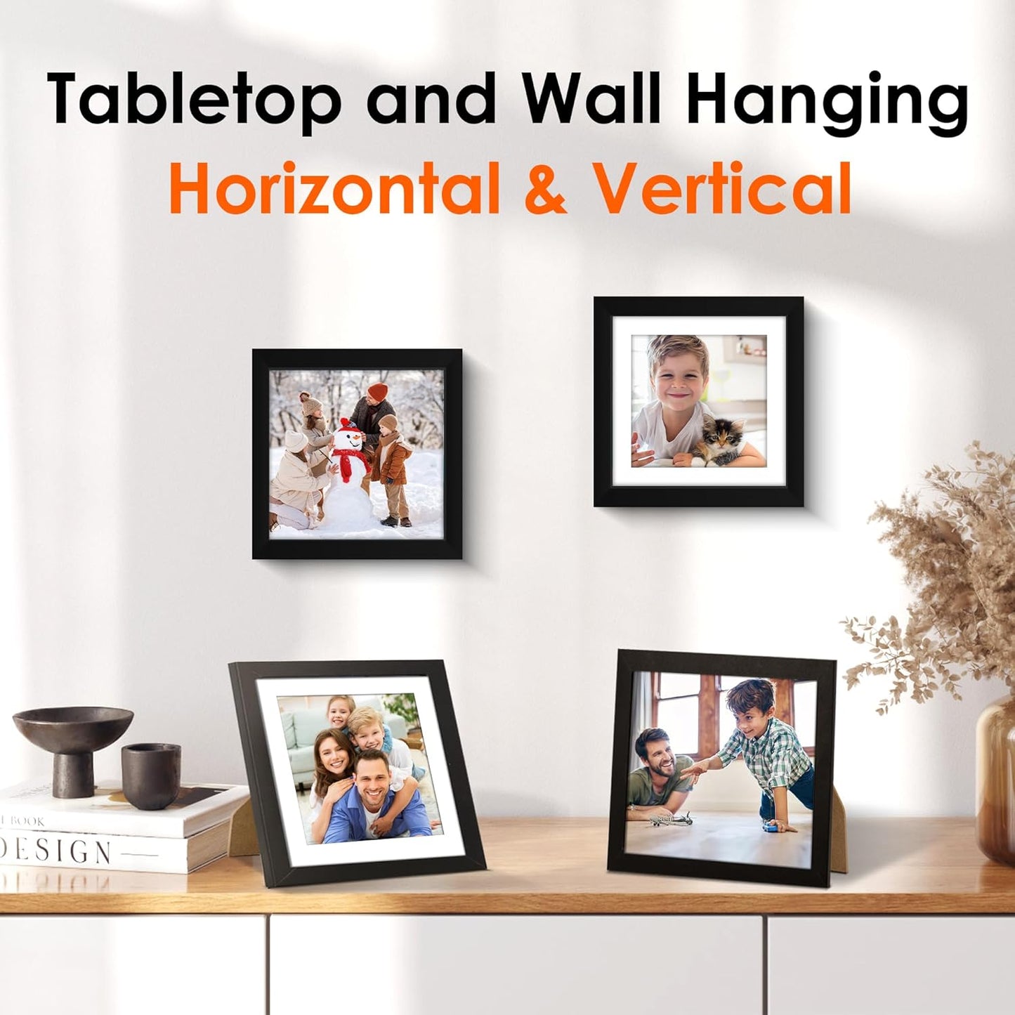 FIXSMITH 8x10 Picture Frame Set of 2, Photo Frame with HD Plexiglass, Display Pictures 5x7 with Mat or 8x10 Without Mat Multi Picture Frames Collage for Tabletop or Wall Display, Black