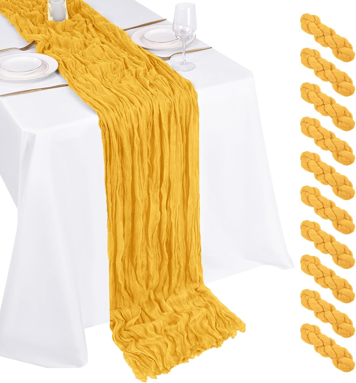 10 Pack Beige Cheesecloth Table Runner 17x108 Inch Boho Gauze Cheese Cloth Table Runners for Wedding Party Baby Shower Birthday Home Decor