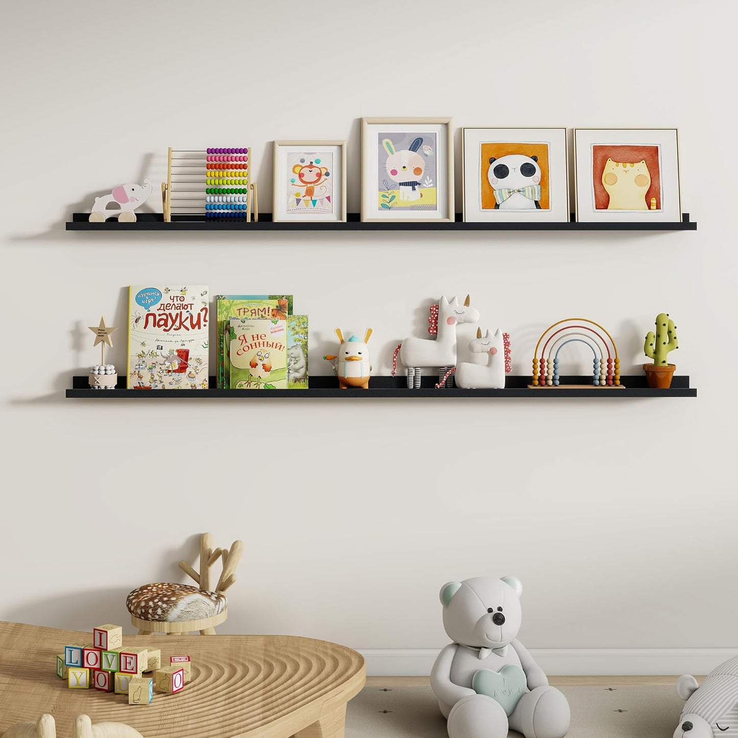 Dreamland Picture Ledge Shelf for Wall, Floating Shelves Set of 2, 48 Inch Long Floating Shelves with Lip for Living Room, Bedroom, Bathroom, Kitchen, White