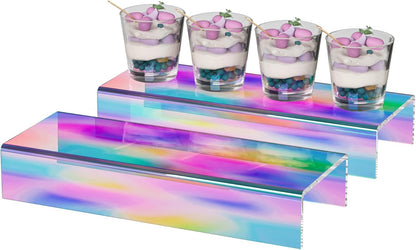 Sezanrpt Acrylic Shelf Riser 12x4.7x3 pack of 2, Desktop Rectangular Acrylic Tray Pedestal Stand for Funko Pop Figure, Bags, 12x4.7x3 Inch