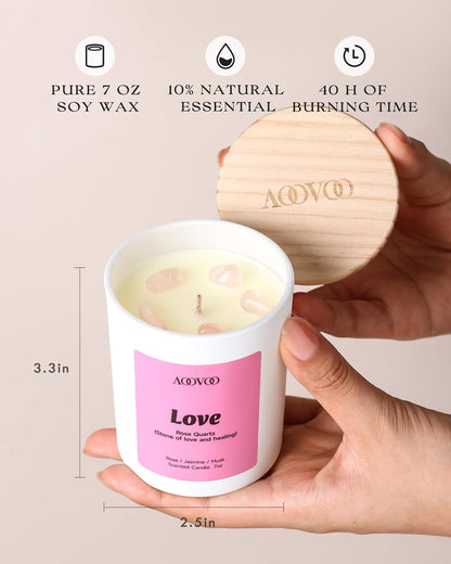 AOOVOO Calm Candles Set for Women - 4 Pack Candles for Home Scented, 28 oz 200 Hour Burn, Aromatherapy Candle with Crystals, Lavender Calm/Jasmine Serenity/Water Lily Pear Harmony/Patchouli Balance