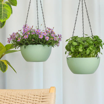 T4U Hanging Planters for Indoor Plants, 10 Inch Hanging Planter Outdoor 2 Pack, Hanging Basket with Drainage Holes, Hanging Plant Holder Indoor, Flower Pots, Plant Pots for Garden, Grey