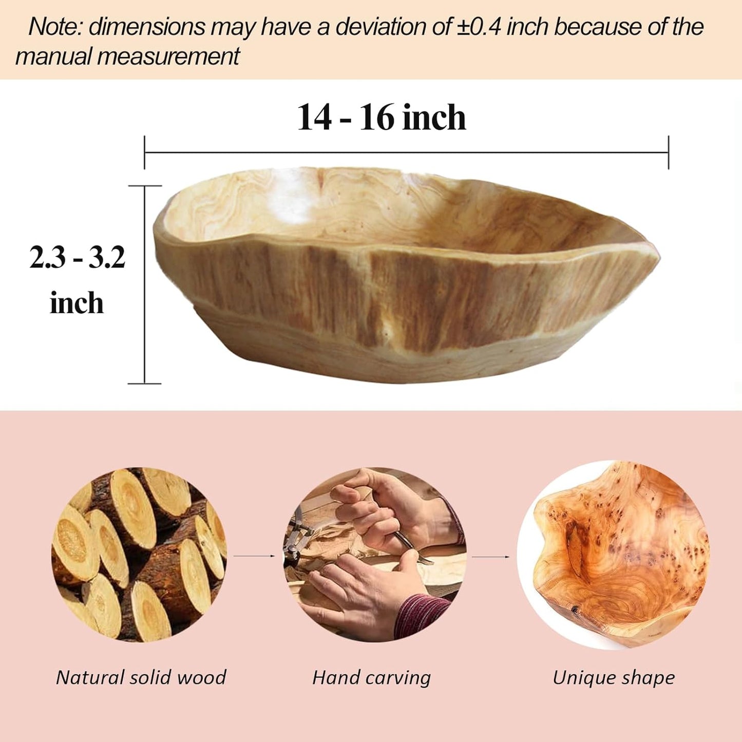Wooden Bowl Decorative Natural Wood Fruit Bowl, Irregular Creative Wood Bowls, Rustic Hand Carved Candy Snack Keys Serving Bowls for Home Decor (6"-8" Diameter)