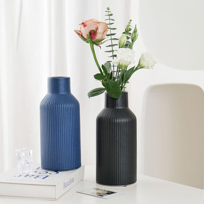 Bohemian White Ceramic Vase - for Pampas Grass, Mantel, Bookshelf, Entryway and Living Room Decor (White, 7in)