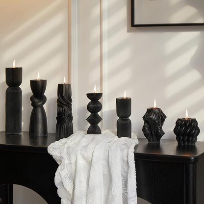 7-Pack Pillar Candles - Soy Wax Handmade Ribbed Candles for Home Decor, Housewarming Gift, Shelf & Table Decor - Aesthetic Modern Candles Set (White)