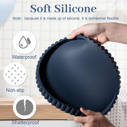 Round Bathroom Tray Silicone Kitchen Counter Decor Vanity Organizer Decorative Coffee Table Tray for Perfume, Candle, Soap Dish, 9 Inch, Black