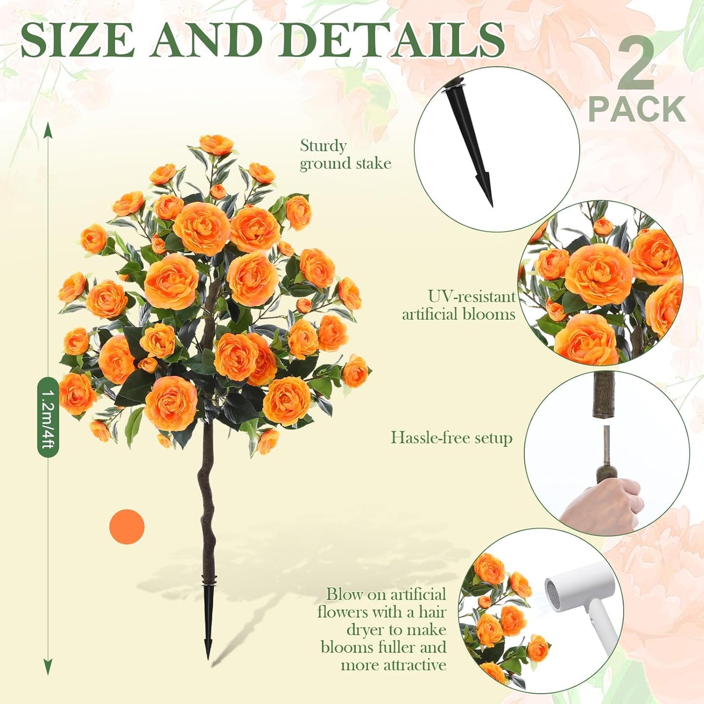 Lunmon 2 Pack 3ft Artificial Camellia Plants Tree 36" Faux Camellia Flower with Spike UV Resistant Realistic Fake Floral Blooming Bush for Indoor Outdoor Front Door Porch Backyard Garden, Purple