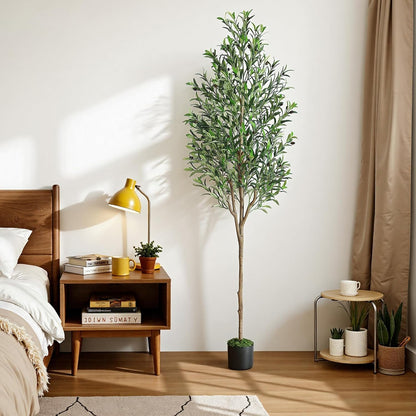Alupssuc Olive Trees Artificial Indoor, 6FT Tall Faux Olive Tree with White Planter, Artificial Plants with Lifelike Fruits and Realistic Leaves for Modern Home Office Living Room Decor