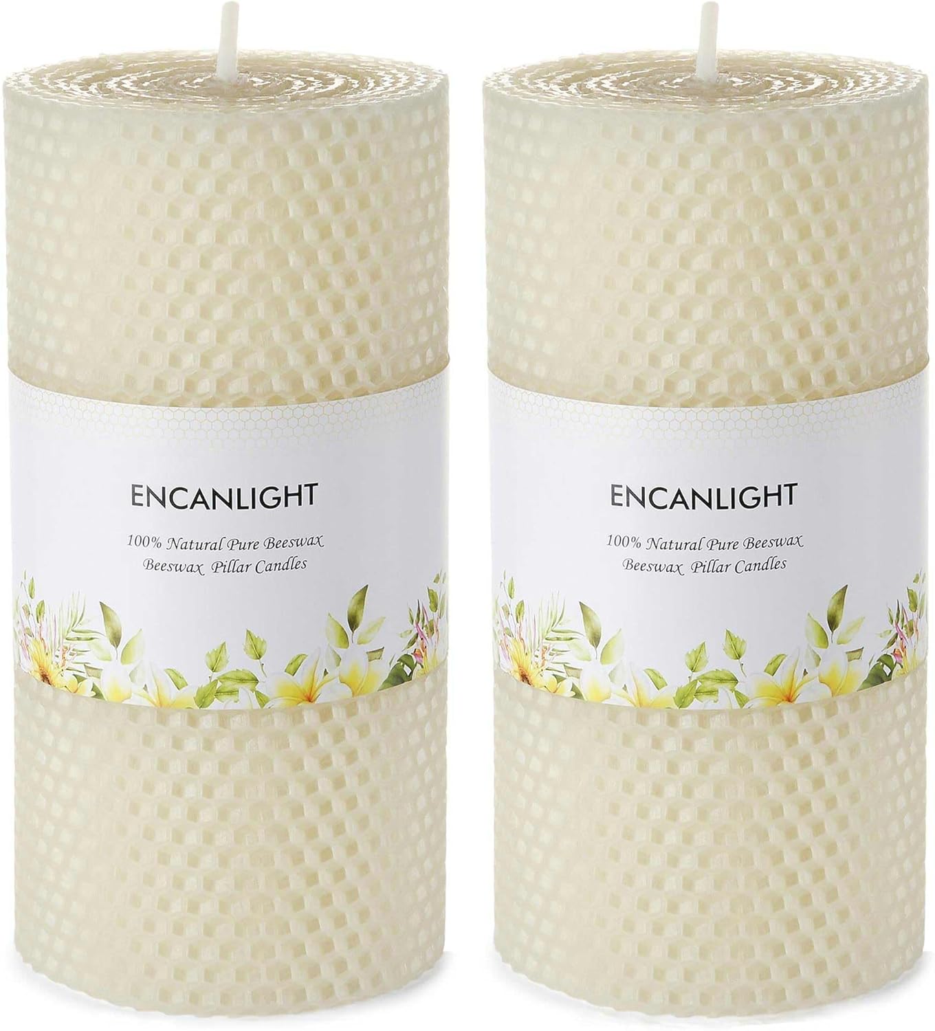 White Roll 2packs Bee swaxs Pillar Candles,Honeycamb Pillar Candle Set of 2 - Dripless and Smokeless,Approx 30 Hours Hurn for Home Decor,Party Wedding, Dinner