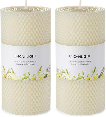 White Roll 2packs Bee swaxs Pillar Candles,Honeycamb Pillar Candle Set of 2 - Dripless and Smokeless,Approx 30 Hours Hurn for Home Decor,Party Wedding, Dinner
