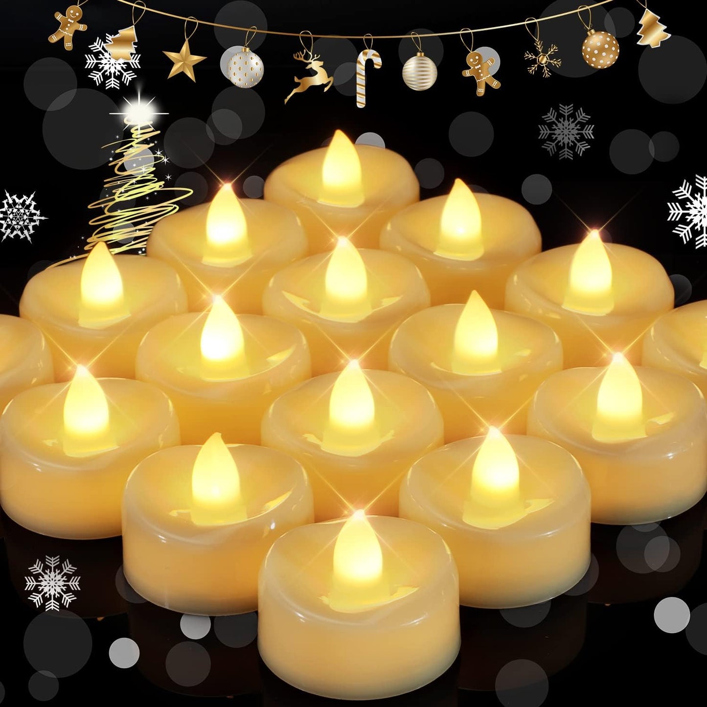 merrynights LED Candles, Tea Lights Candles Battery Operated Bulk, 50-Pack Long-Lasting 200 Hours Flameless Tealight Candles, Realistic Tea Lights for Christmas Halloween Wedding, 1.5'' D X 1.25'' H