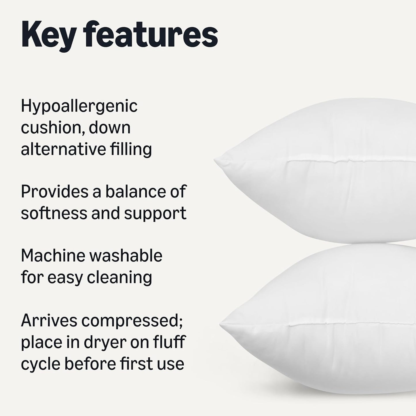 Amazon Basics Square Hypoallergenic Pillow Insert, Down Alternative Fiberfill, Sofa Bed Couch Decorative Stuffer, 18", 2-Pack