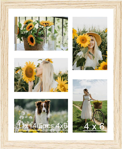 JCJMY 11x14 Picture Frame, 4x6 Collage Picture Frame, Display 5 Pcs 4x6 Photos or 11x14 Picture, Five Opening 4x6 Collage Frame for Wall Hanging, Lightweight 4 x 6 Multi Pictures Frame, Black