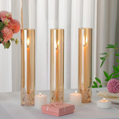 Teenyyou 36 Set Glass Hurricane Candle Holders Bulk 12.6" Open Ended Glass Candleholder Tube Shape Bottomless and 2.2" Taper Clear Candlestick Holders for Wedding Table Centerpiece (Clear)