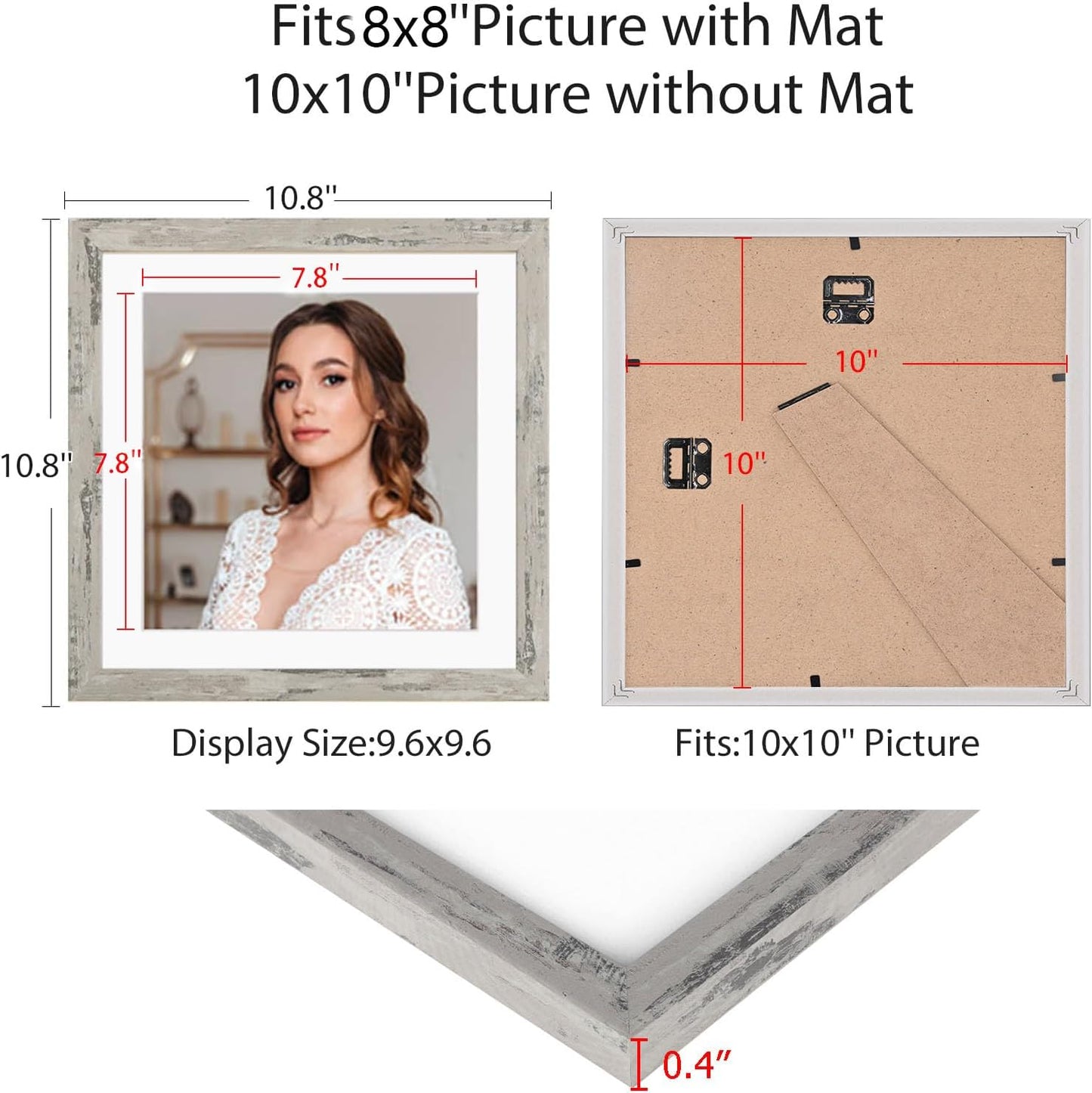 12x12 Picture Frame Set of 9, Display Pictures 8x8 with Mat or 12x12 without Mat, Multi Collage Gallery Square Photo Frames for Wall or Tabletop, Black
