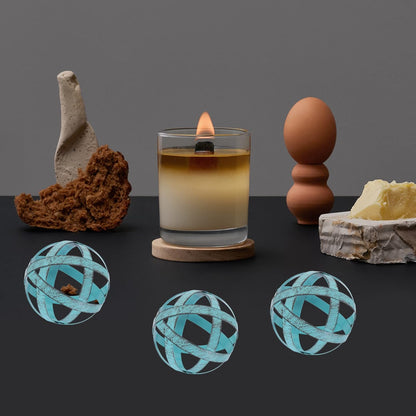 Kesywale 3.3 Inch Decorative Spheres Set of 3, Metal Band Decorative Balls Orbs Metal Spheres Home Decor Accents Dining Table Centerpieces for Living Room Bedroom Kitchen Office Coffee Table (Blue)