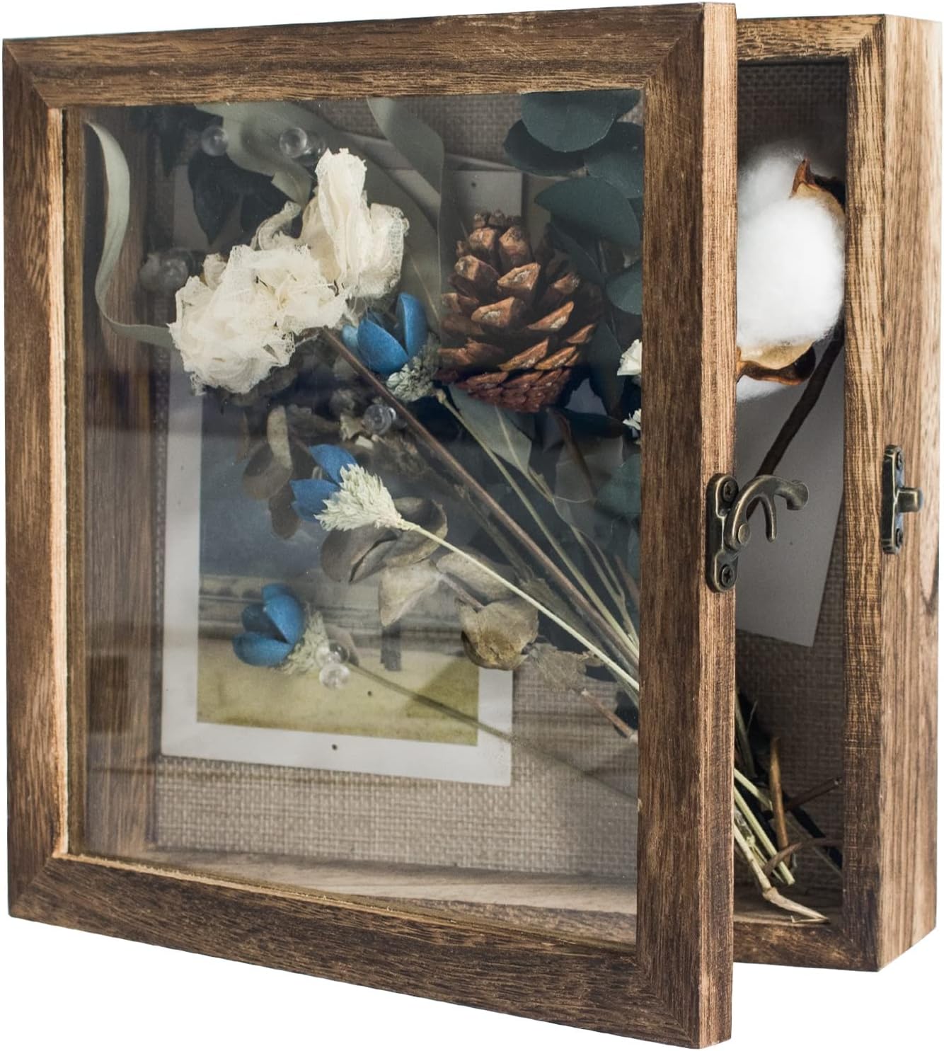 GraduatePro Shadow Box Frame 11x14 Display Case with Linen Back, Real Glass Window Door with Hinge, Picture Frame Wedding Bouquet Memorabilia Medals Photos Memory Box for Keepsakes, Carbonized Black