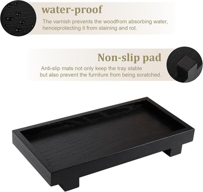 Decorative Tray Small Pedestal Stand Farmhouse Bathroom Decor Wooden Riser Display Stand for Vanity, Kitchen Countertop, Sink, 9.4 * 4.7 White