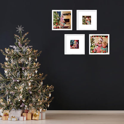 12x12 Picture Frame Set of 9, Display Pictures 8x8 with Mat or 12x12 without Mat, Multi Collage Gallery Square Photo Frames for Wall or Tabletop, Black