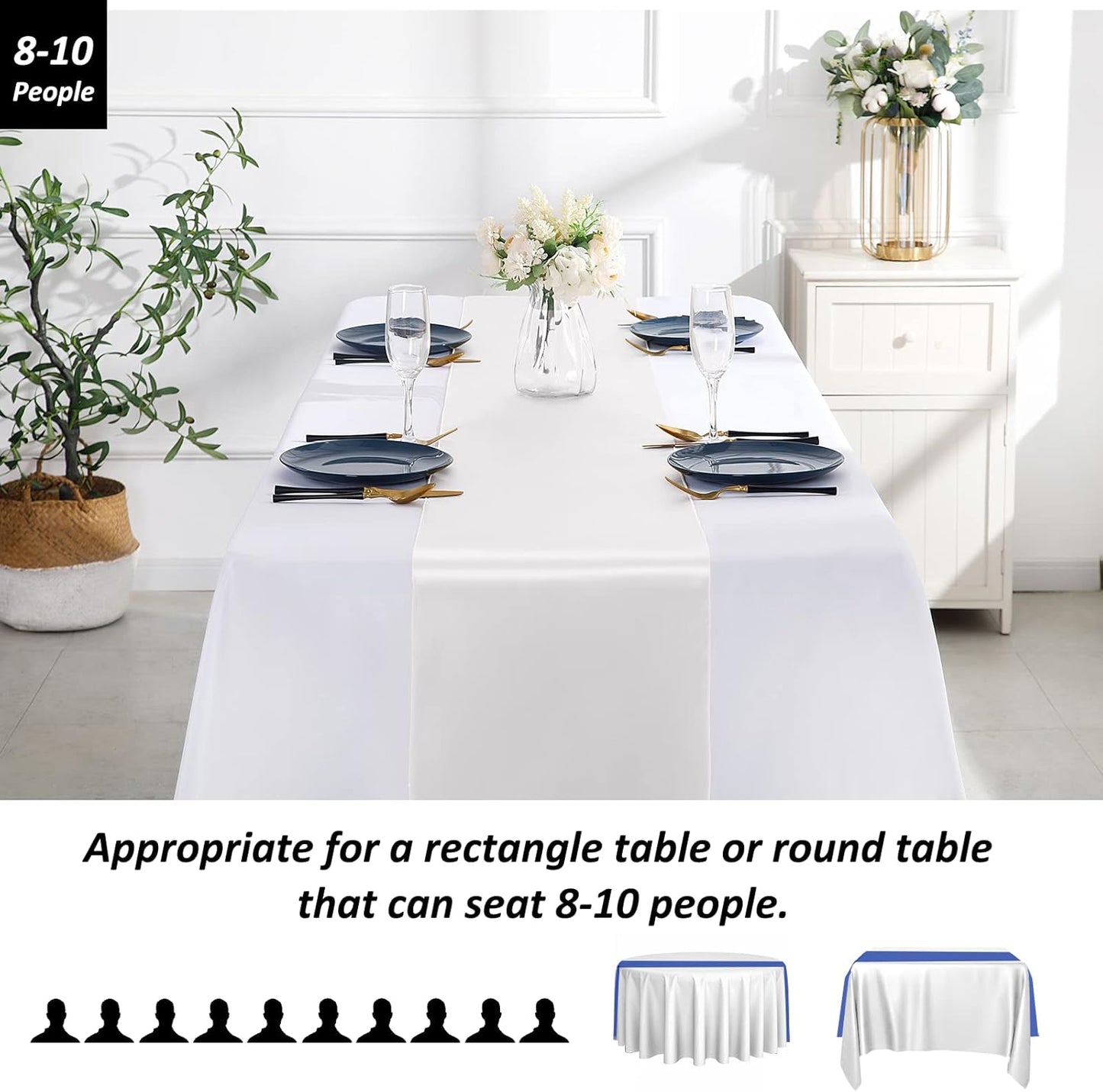 SiinvdaBZX 4 Pcs Royal Blue Satin Table Runner 12 x 108 inches Long, Bright Smooth Satin Wedding Table Runner Decorations for Birthday Parties, Buffet, Banquets, Graduations, Engagements