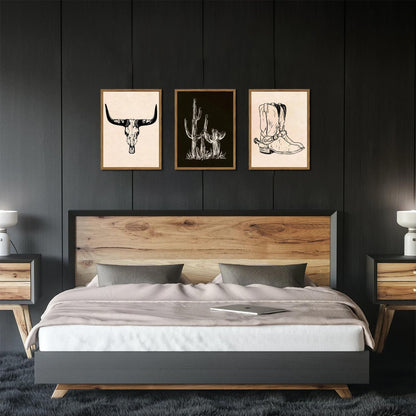 Western Wall Art Set of 3, Southwestern Cowboy Playing Card Wall Decor, Longhorn Bull Skull and How Lucky are We Poster Canvas Painting Prints for Bedroom Living Room 12x16 inch Wood Framed