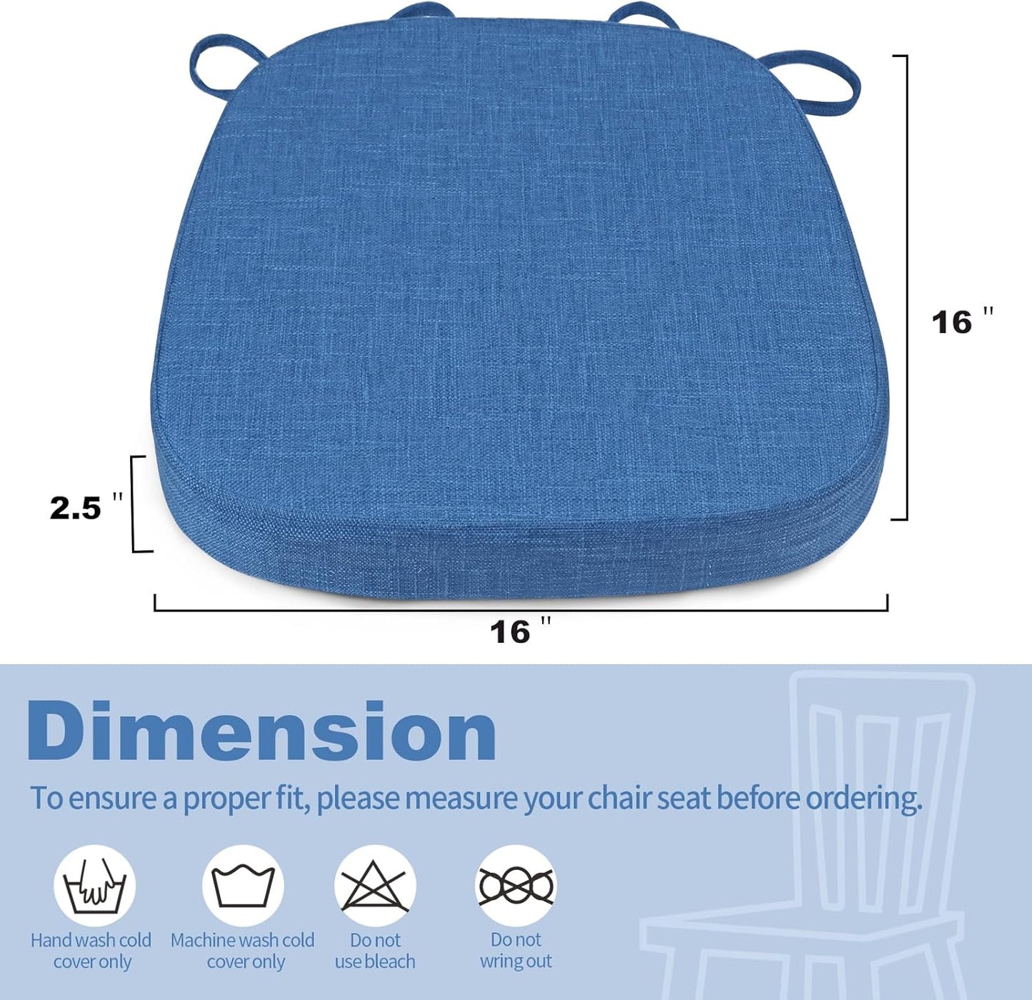 BUYUE Thickened 2.5" Friendly Woven Fabric Dining Chair Cushion, U-Shape High Density Foam Comfortable Chair Pad for Kitchen, Slip Resistant Indoor Seat Cushion (1 Piece, Dark Gray)