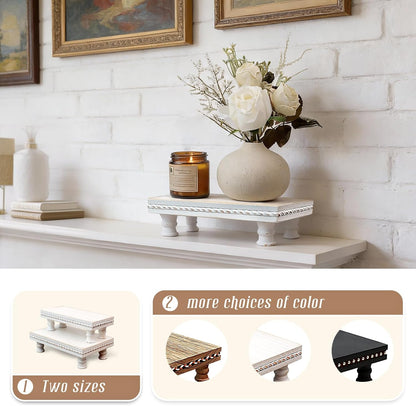Wood Tray Pedestal Stand, Waterproof Bathroom Counter Organizer, Modern Farmhouse Riser for Soap/Candle/Sponge White Small