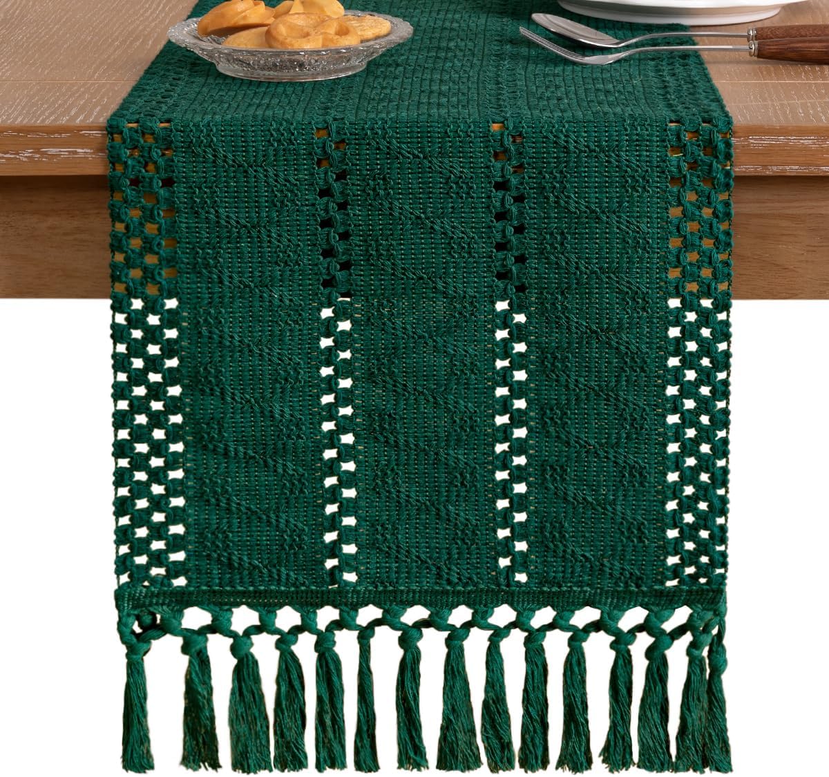 Socomi Boho Table Runner Summer Farmhouse Rustic Dining Kitchen Centerpiece Decor Small Macrame Woven Cotton Linen Coffee Table Runner for Dresser Scarf Home Decor 12x36 inch Beige