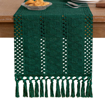 Socomi Boho Table Runner Summer Farmhouse Rustic Dining Kitchen Centerpiece Decor Small Macrame Woven Cotton Linen Coffee Table Runner for Dresser Scarf Home Decor 12x36 inch Beige