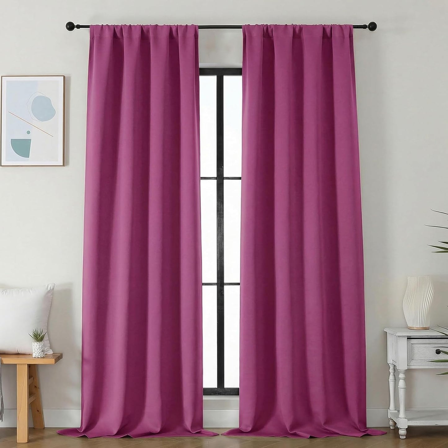 Simplebrand Ava Sage Green Blackout Curtains for Bedroom 63 Inch Length 2 Panels Set, Solid Thermal Insulated Energy Saving Rod Pocket Window Treatment Curtains Blackout Drapes, W40 x L63 Inch, Sage - Colors B