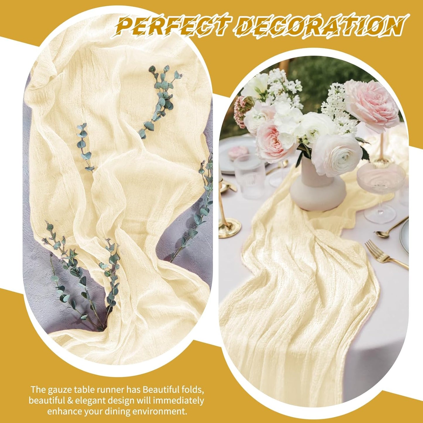 10 Pack Beige Cheesecloth Table Runner 17x108 Inch Boho Gauze Cheese Cloth Table Runners for Wedding Party Baby Shower Birthday Home Decor