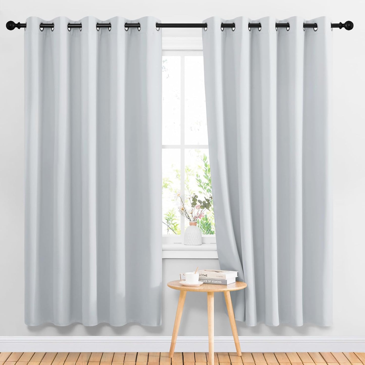 NICETOWN Halloween Pitch Black Solid Thermal Insulated Grommet Blackout Curtains/Drapes for Bedroom Window (2 Panels, 42 inches Wide by 63 inches Long, Black) - Colors D