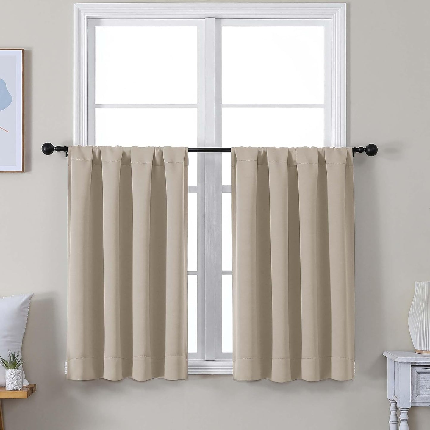 Simplebrand Ava Sage Green Blackout Curtains for Bedroom 63 Inch Length 2 Panels Set, Solid Thermal Insulated Energy Saving Rod Pocket Window Treatment Curtains Blackout Drapes, W40 x L63 Inch, Sage - Colors B