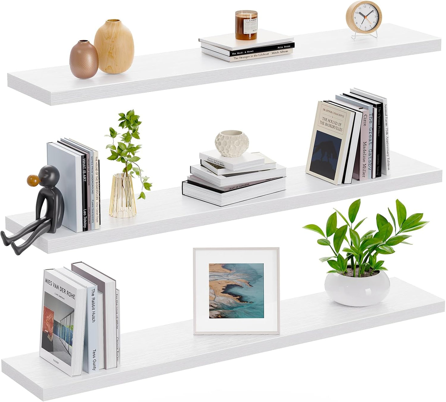 AMADA HOMEFURNISHING Floating Shelves, Wall Shelves for Bathroom/Living Room/Bedroom/Kitchen Decor, White Shelves with Invisible Brackets Set of 3 - AMFS08