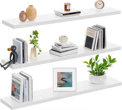 AMADA HOMEFURNISHING Floating Shelves, Wall Shelves for Bathroom/Living Room/Bedroom/Kitchen Decor, White Shelves with Invisible Brackets Set of 3 - AMFS08