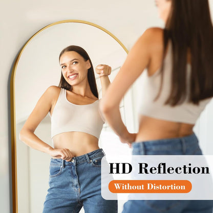 DUMOS Arched Full Length Mirror with Stand 64"x21" Floor Standing Aluminum Frame for Bedroom Body Hanging Leaning Modern Simple Home Decor Shatter-proorf Nano Glass Wall Living Room Cloakroom Black
