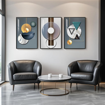 Framed Modern Luxury Gold Wall Art, Set of 3 Piece Contemporary Paintings Artwork for Walls, Golden Prints Pictures with Gold Frame, Wall Decor for Living Room, Hallway, Bedroom, Office 16x24 Inch