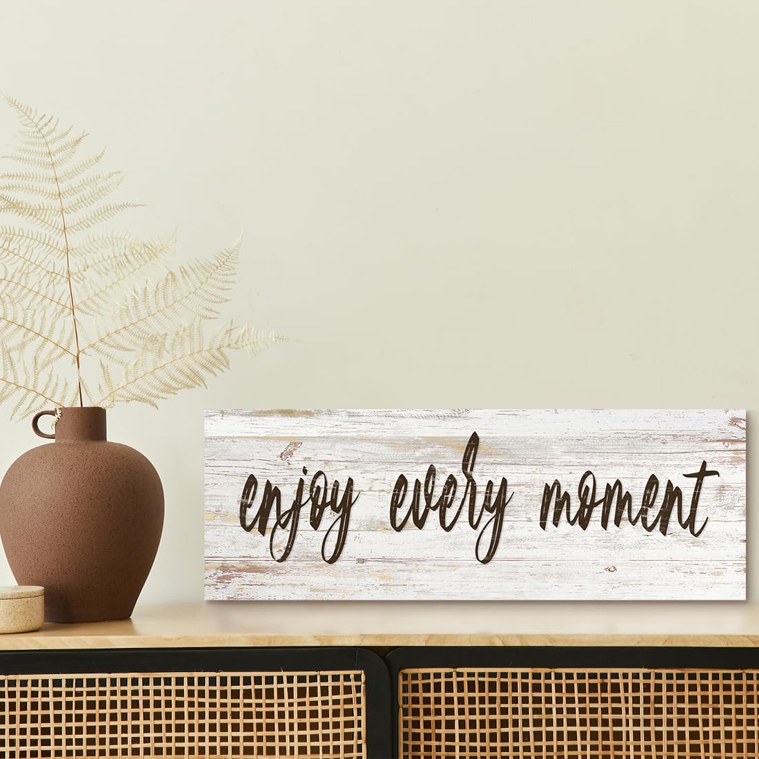 Quotes Wall Decor Enjoy the Little Things Sign Family Wall Signs Canvas Prints Rustic Wooden Wall Art Wood Pictures for Living Room Bedroom Office Home Decor, 6 X 17 Inch Framed