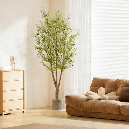 Artificial Olive Tree 7FT, Faux Olive Tree Indoor with Natural Wood Trunk & Dense Leaves, Tall Fake Olive Tree for Living Room, Office, Entryway Decor
