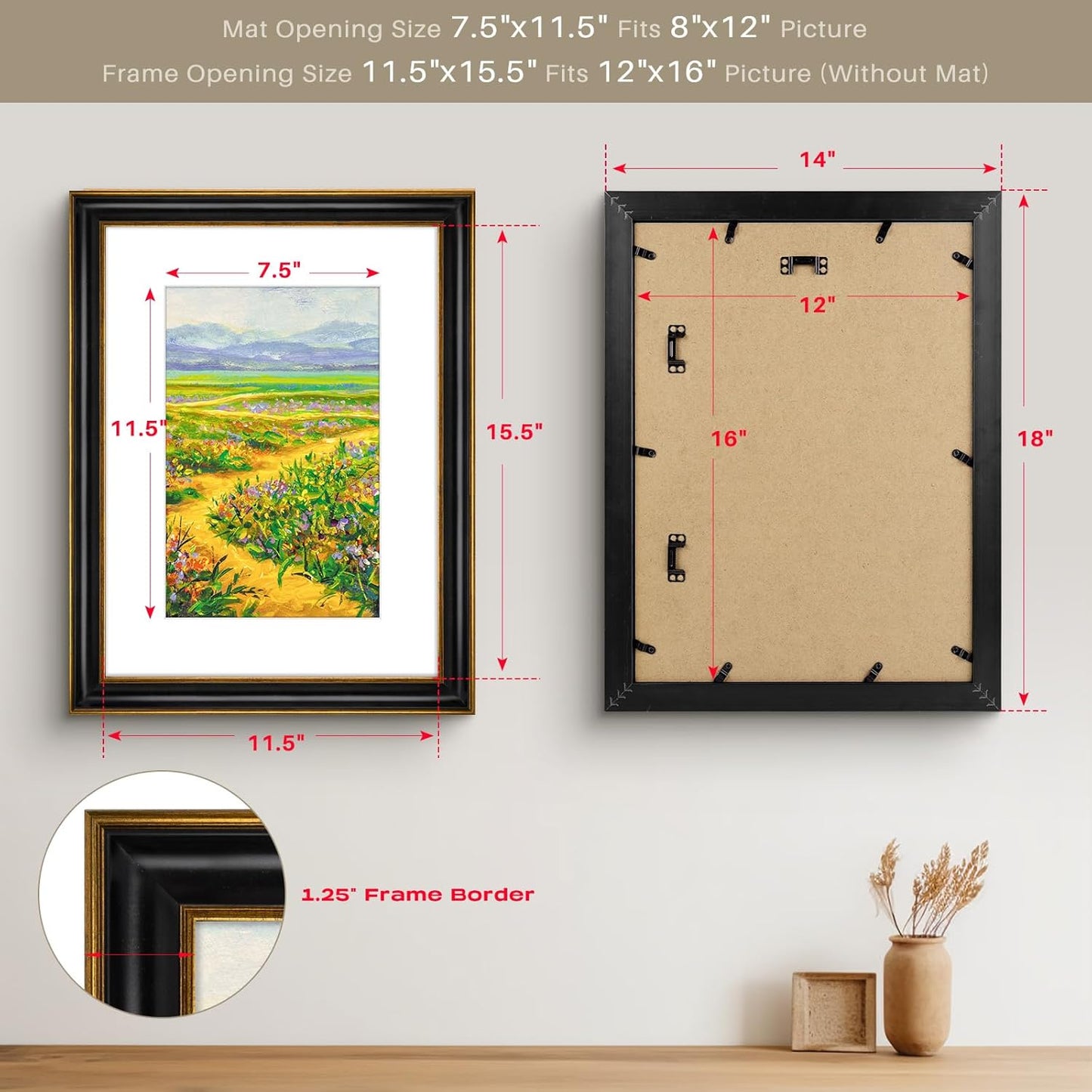 Golden State Art, 11x14 Photo Frame with Mat for Pictures 8x10 and Real Glass (Dark Gold Brown & Bronze Pewter Panel with White Color Mat, 1.25 Inch Frame Border)
