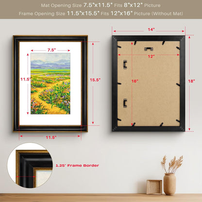 Golden State Art, 11x14 Photo Frame with Mat for Pictures 8x10 and Real Glass (Dark Gold Brown & Bronze Pewter Panel with White Color Mat, 1.25 Inch Frame Border)