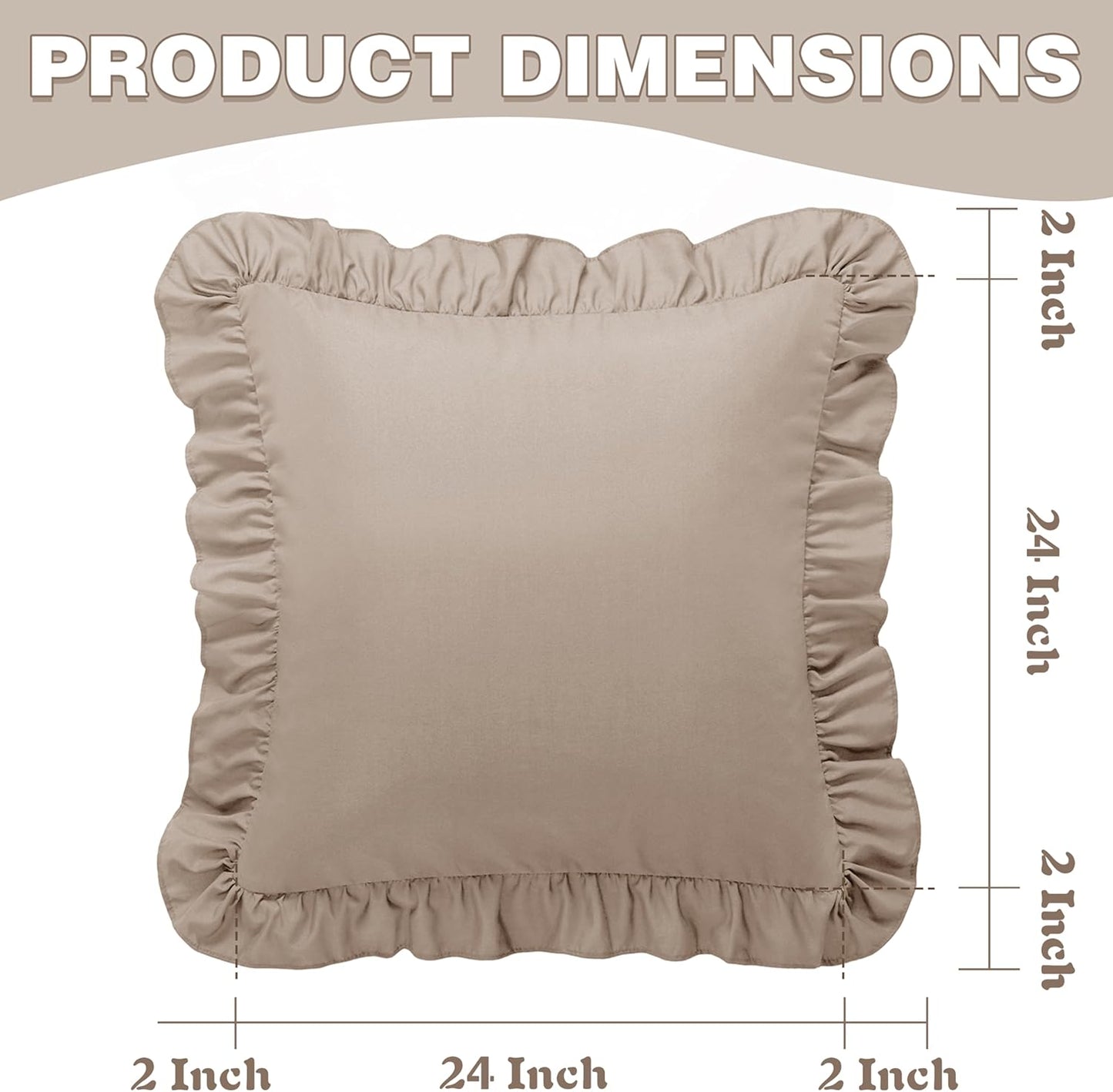 KKJIAF Ruffle Pillow Cases 26x26 Inches, White Square Ruffled Pillow Covers Set of 2, Microfiber Wrinkle Resistant Pillow Shams with Envelope Closure for Sofa Bed Living Room