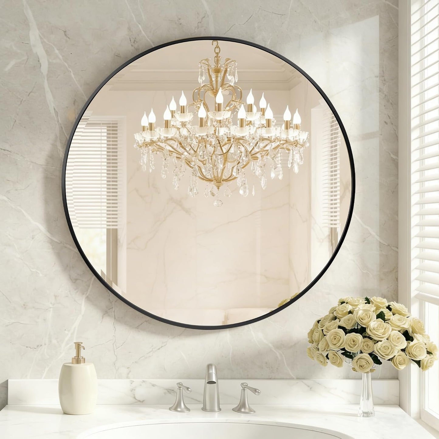OLIXIS Arched Bathroom Mirror for Over Sink, 34x32 Inch Wall Mirror Arched Rounded Rectangle, Modern Wall Mount Vanity Mirror with Matte Metal Deep Framed, for Home Decor, Living Room, Black