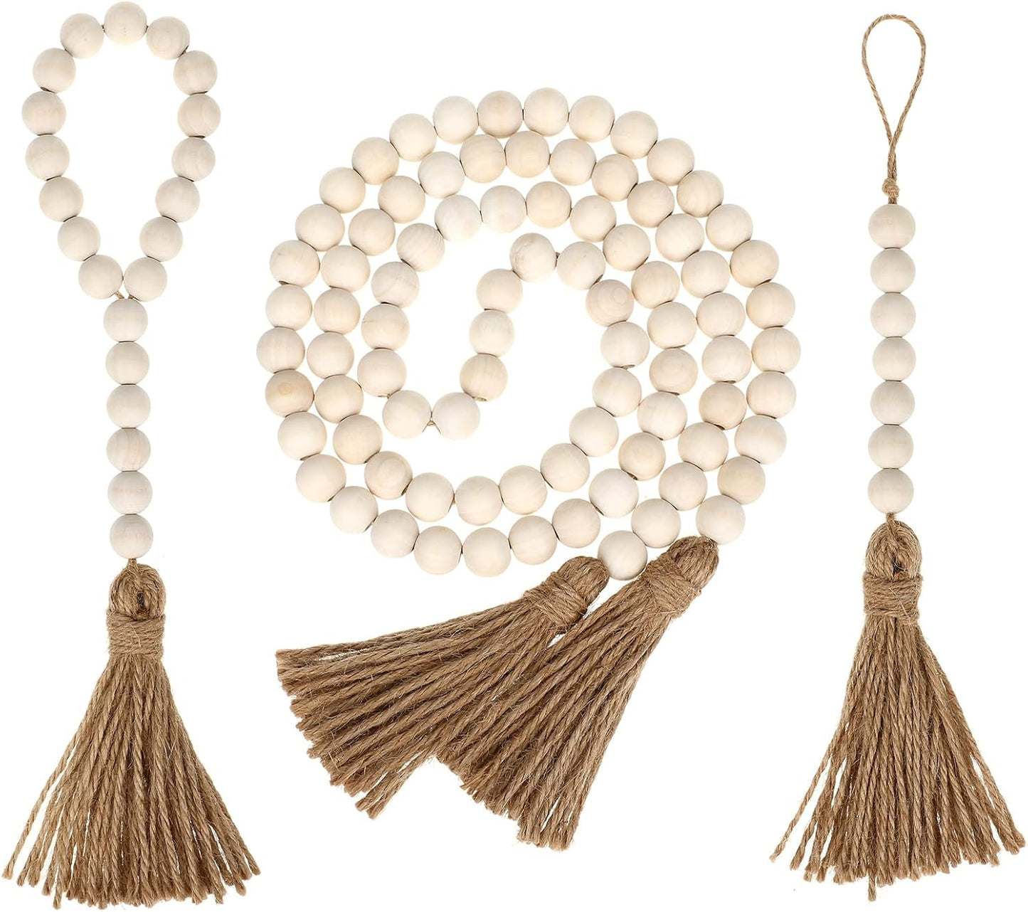 IMIKEYA Wooden Beads Garland: Farmhouse Wood Bead Garland with Tassels Boho Wall Hanging for Home Decor Tiered Tray Rustic Wood Prayer for Coffee Table Decor