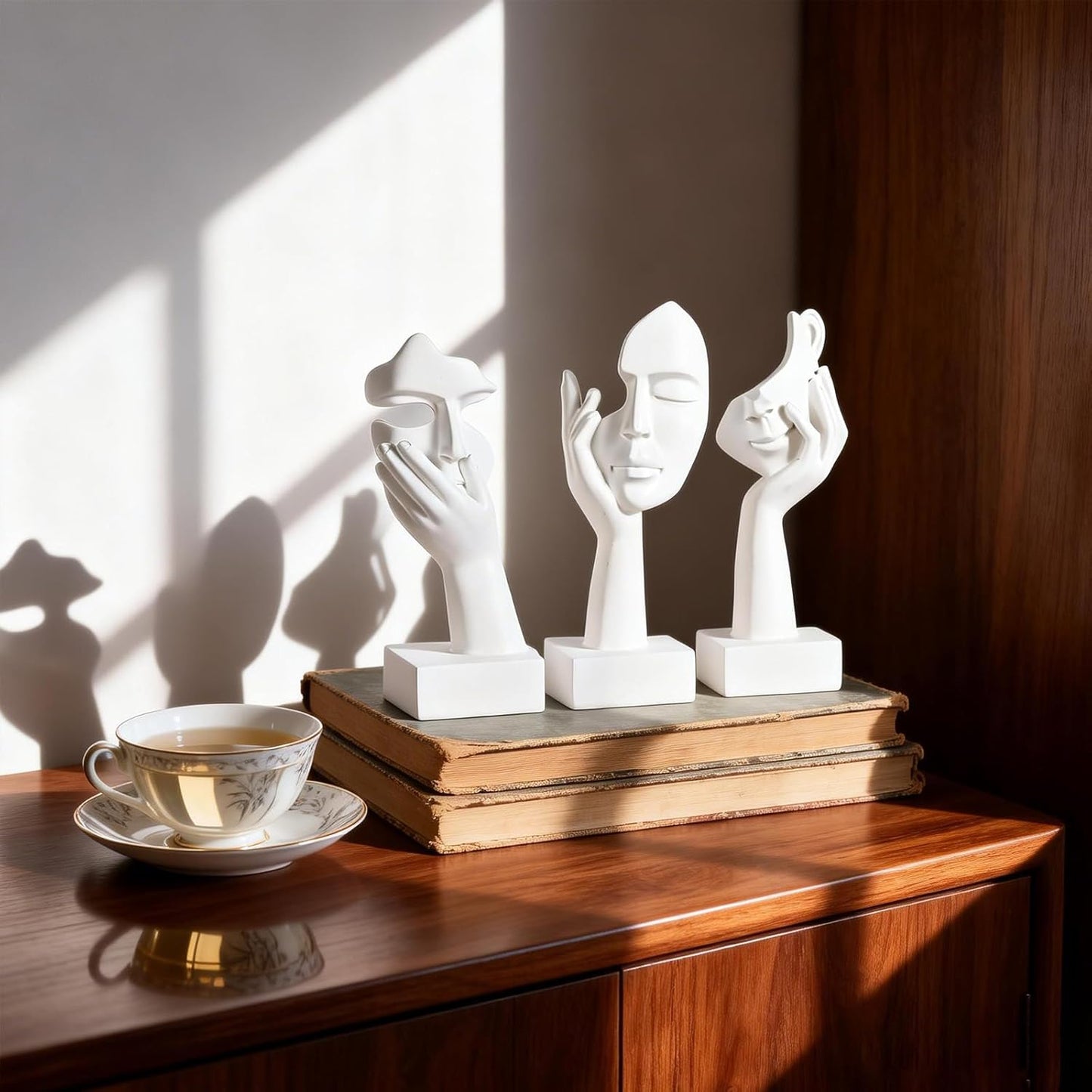 3 Pcs Thinker Small Statue Set - Black Gold Home Decor Abstract Art Figurines for Shelves, Living Room Coffee Table, Office Desktop (3 Pcs Gold, 6")