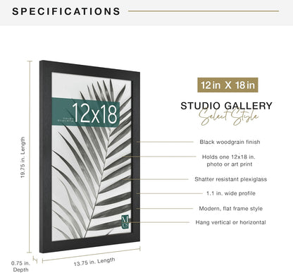 MCS Studio Gallery 16x24 Poster Frame Black Woodgrain Engineered Wood, Vertical & Horizontal Wall Hanging Large Picture Frame for Photos, Posters & Art Prints (1-Pack)