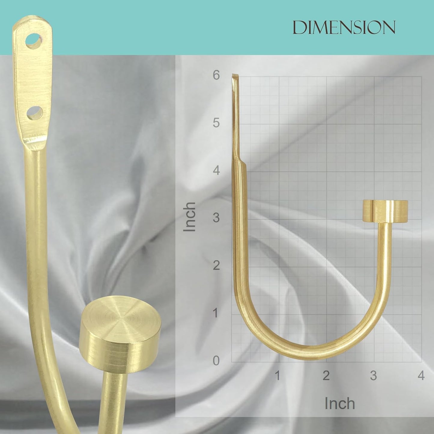 Quality Curtain Holdbacks, Solid Steel Curtain Holdback with Disk Finial,Electroplate Finishes, Set of 2 Window Curtain Tieback Hooks, Warm Gold