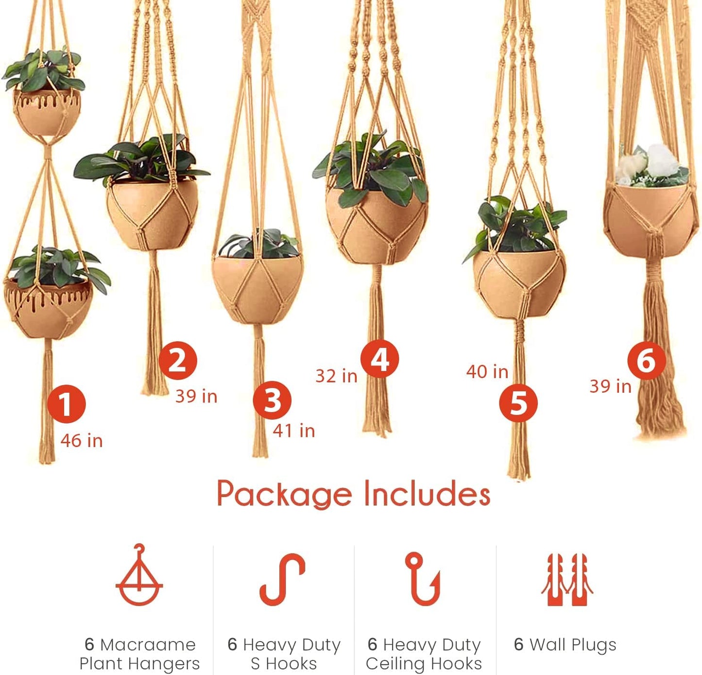 feedee Macrame Plant Hangers Indoor Macrame Hanging Planters for Indoor Plants, 6 Pack Hanging Plant Holders Indoor Hanging, Macromay Plant Hangers for Indoor Plant Hanger, Outdoor Flower Pots Holder