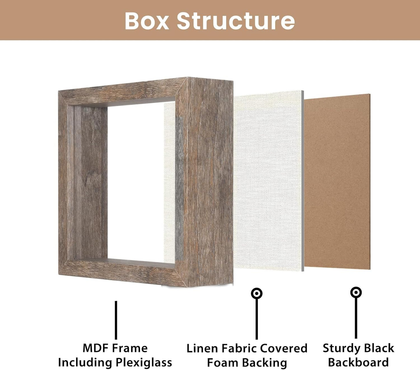 Califortree 8x8 Shadow Box Frame with Soft Linen Back - Push Pins Included, Memory Box Display Case for Flower, Tickets and 3D Items, Black
